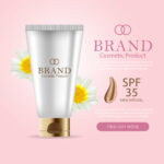 Vector cosmetic banner with 3d realistic white bottle for skin care cream or body lotion, ready mockup for promotion your brand. Beauty product concept illustration